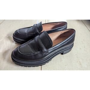 MADEWELL Shoes Size 7.5 Loafers Leather Lugsole Y2K Preppy Black Slip On